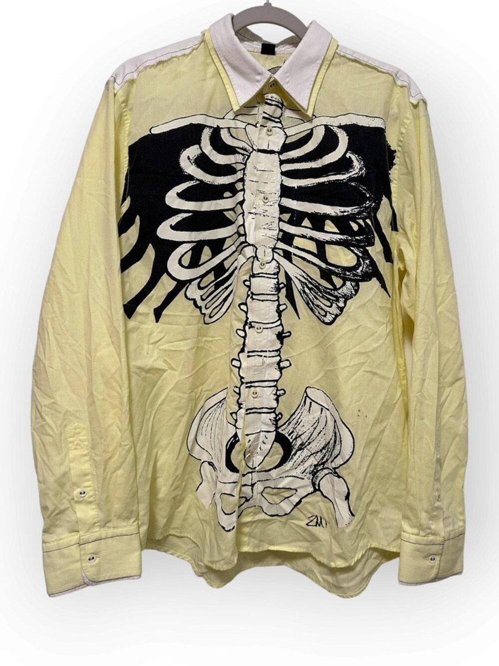 Volcom Zach Marben Featured Artist Skeleton Button Down Shirt L Yellow Y2K Skate